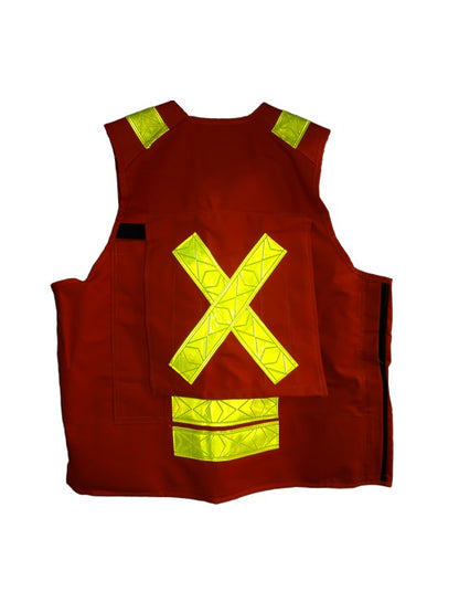 Deluxe 14 Pocket Cruiser Vest- Red Cotton with Reflective Striping - KBM Outdoors