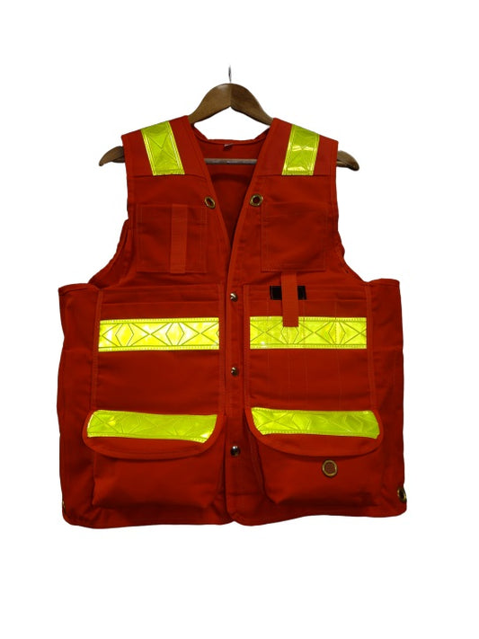 Deluxe 14 Pocket Cruiser Vest- Red Cotton with Reflective Striping - KBM Outdoors